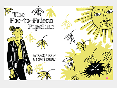 The Pot-to-Prison Pipeline Two-Page Spread cannabis cartoon design green illustration limited palette