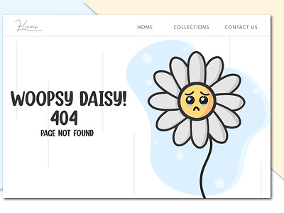 404 page not found for a flower shop 404 art blue branding cute daisy flower found graphic design illustration minimal not orange page shop simple ui ux vector white