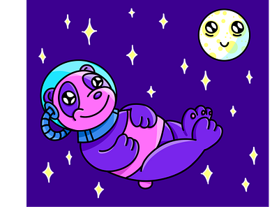 panda in space cartoons freehand illustration