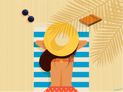 Girl on the beach design graphic design illustration vector