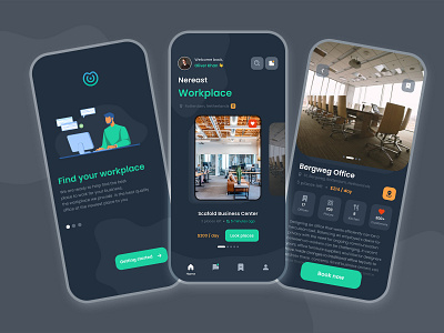 Workingplace Finder App book app design illustration mobile app mobile ui office office design office space store app ui uidesign uiux ux working working from home working space