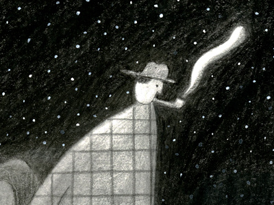 Moonlight black and white colored pencil drawing illustration night pencil people sky stars