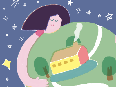 good night illustration digital children child sleep stars night sky earth dream