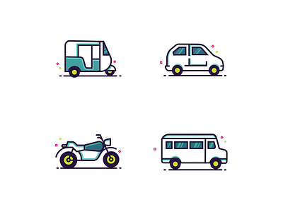 Icons 🚗 🚲 auto bike bus car drive icons road transport travel