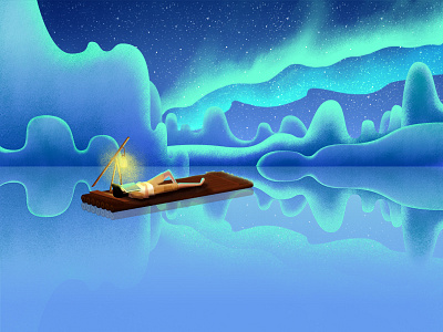 Styleframe for an upcoming project aurora illustration lake man mountain sleep styleframe travel