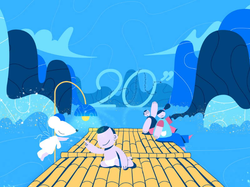 Happy New Year 2020 and year of the mouse !!! tet lunar new year year of the mouse happy new year new year water river landscape character design baby mouse character graphic design design illustrator illustration