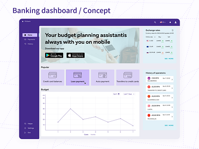 Finance App - App Design.
Concept of the banking dashboard