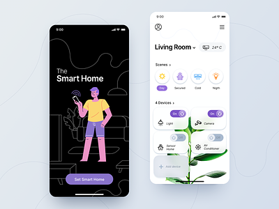 Smart Home App - Concept card design dribbble illustration procreate ui ui design vector