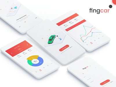 Fingcar concept app screen dashboard drive graph interaction mode onboarding reports screen