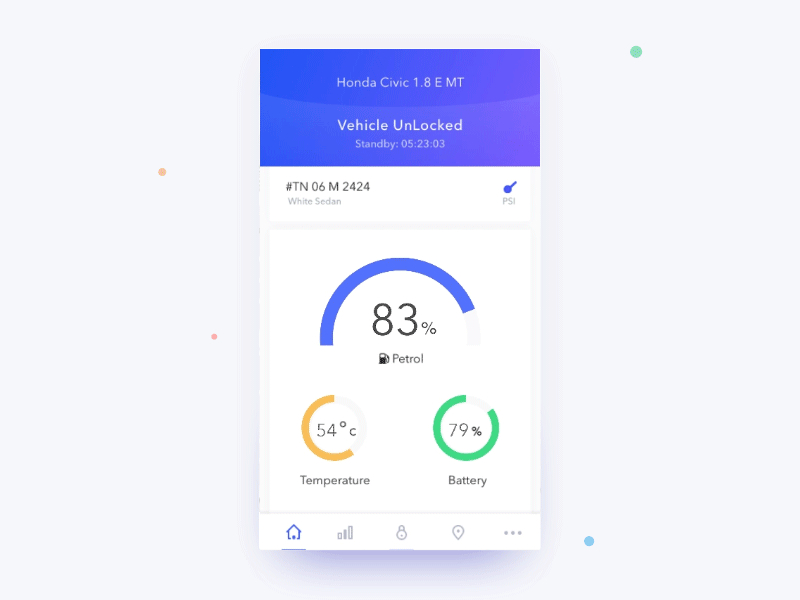 Fingcar app Dashboard minimal interaction app battery car dashboard fuel interaction temperature tyre ui ux