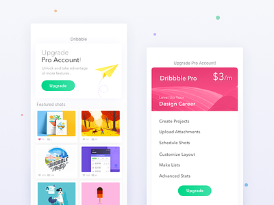 Dribbble Pro Account - Features account cards colors dribbble lists pricing pro ui upgrade ux
