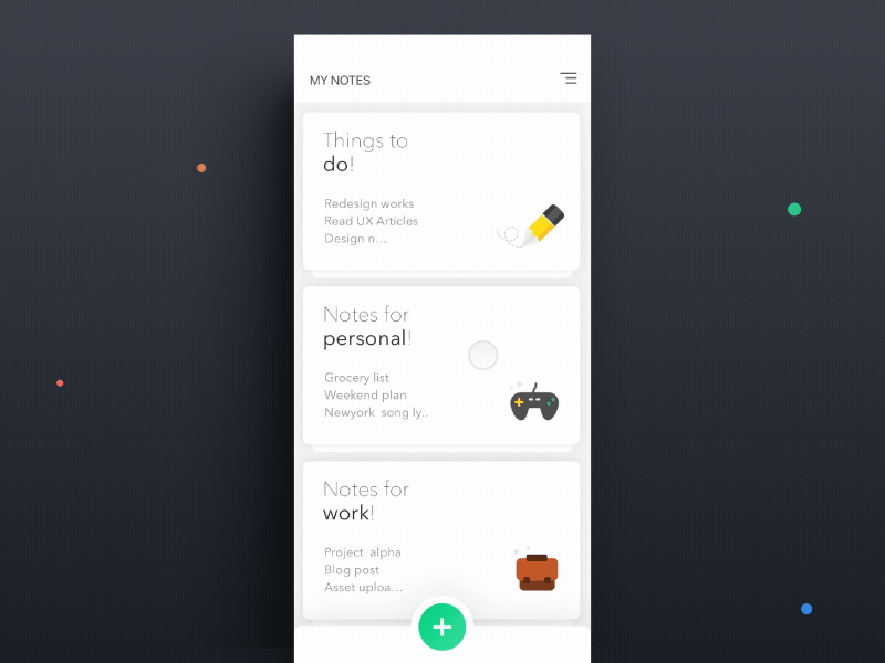 My Note - conceptual Clean Note taking app Interaction