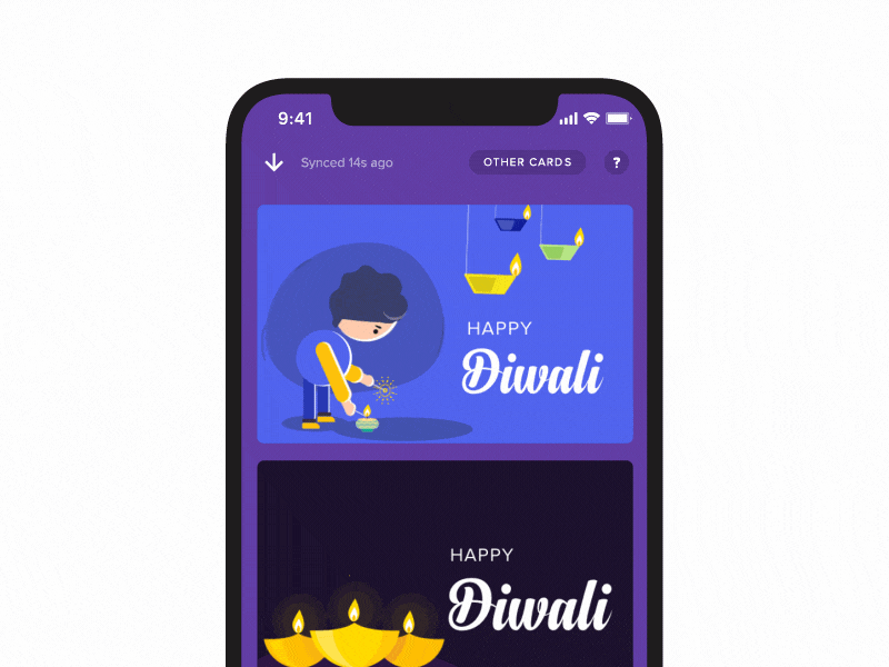 Gift card templates gallery - GIF app diwali gif gift cards gifts illustration interaction mobile ui ux