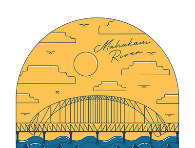 Mahakam River design flat illustration minimal vector