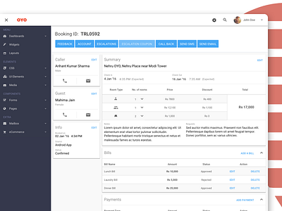 Oyo Rooms Dashboard, Edit Booking Concept