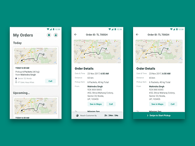Order Pickup & Delivery Flow android app design driver interface ios map orders pickup storage timer transportation truck uber ui ux
