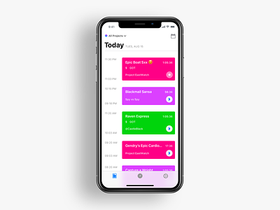 Time tracking projects on iOS automation feed flat got home ios iphone x projects time tracking timers today toggl translucent ui ux