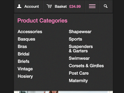 Product Categories slide down categories ecommerce iphone pink