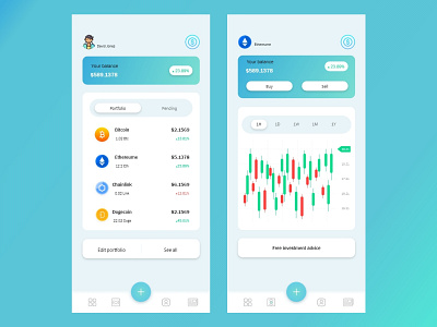Crypto by Soha bitcoin blockchain blue chainlink chart coin crypto diagrammatic dogecoin ethereum green investment mobile money save simple ui ui design user friendly ux