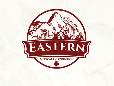 Eastern Medical Corp. branding chinese cleancut design eastern flat illustration logo med medical mountaions red sophisticated treatment vector