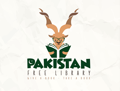 Pakistan Free library animal book brown cartoon cleancut design free books glasses green illustration library library logo logo logo design minimal pakistan pakistan library ready vector