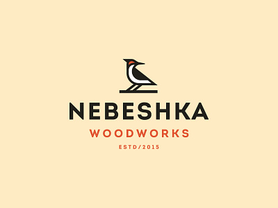 Nebeshka Woodworks bird icon logo mark symbol wood woodpecker works