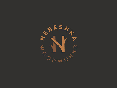 Nebeshka Woodworks branch icon letter logo mark n symbol tree wood works