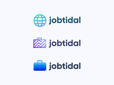 Jobtidal career global globe icon job logo mark search suitcase symbol tidal wave