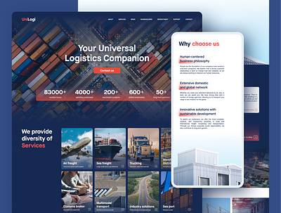 UniLogi | Logistics Landing Page UI Design branding business design ladi landing landing page logistics minimal supply chain ui web design website