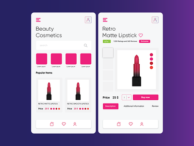 Cosmetics Ecommerce App UI app branding design ecommerce graphic design illustration logo ui ux vector