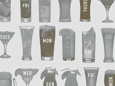 5 o'clock all week! beer drinks illustration liquor weekdays wine