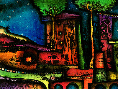 Tiamat pardês acuarela buildings grafismo ink landscape moon neightbourhood night paisaje saturación saturation watercolor