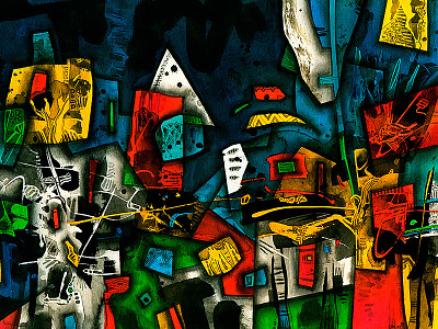 Ciudad de pobres corazones abstract geometric ink night vladimir merchensky watercolor watercolour