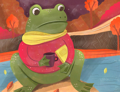 frog autumn design illustration kids art kids books книга кофе лягушка