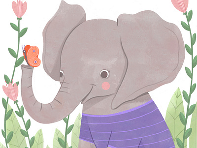 elephant illustration kids art бабочка дети лето постер слон цветы