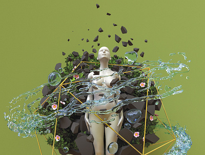 Concept Mother Earth surrounded by the main elements cinema4d design motion octane surreal