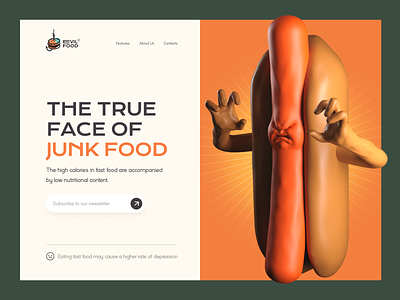 See the true face of junk food 🌭 3d 3d illustration character character design fast food health healthcare hot dog illustration informational inspiration junk food web design website zajno