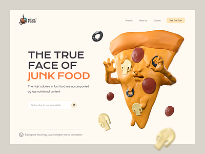 See the true face of junk food 🍕 3d 3d illustration character character design fast food health healthcare illustration informational inspiration junk food pizza web design website zajno