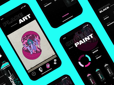 AR Mobile App Design for Art Projections app design ar augmented reality black white bold contrast colors business clean creative dark experiment flat graffiti mobile app modern paint screen street art ui ux unusual layout zajno