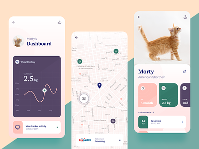 Mobile App for Pet Owners app application cat dashboard diagram map mobile mobile app pet