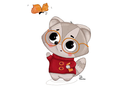 Cute raccoon with butterfly animals cartoon character design characters children illustration cute design digital art digital painting graphic design illustration kids raccoon