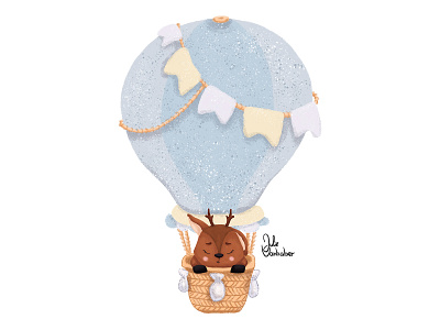 Hot Air Balloon with cute deer in pastels colors animals art baby animals baby design cartoon character design characters children illustration creatures cute cute art cute deer deer design digital digital art illustration poster wacom woodland animals