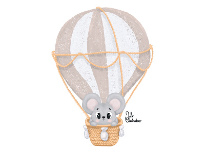 Hot Air Balloon with cute mouse in pastels colors