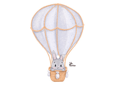 Hot Air Balloon with cute bunny in pastels colors animal animals baby baby shower balloon cartoon character design characters children illustration childrens art cute design forest animals hot air ballon illustration kids nursery art rabbit woodland animals woodland friends