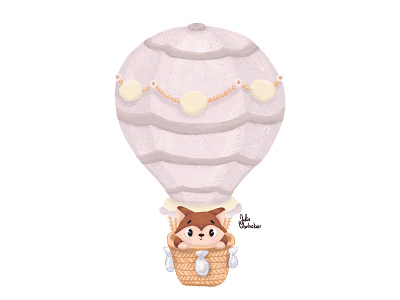 Hot Air Balloon with cute fox in pastels colors animals art baby animals baby design baby fox cartoon character design characters children illustration creatures cute cute art cute fox digital digital art illustration poster wacom woodland animals