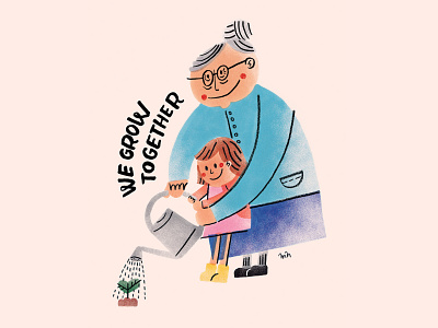 We grow together drawing grandmother grandparent growth illustration