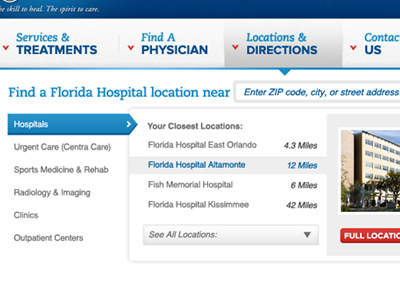 FloridaHospital.com Megamenu megamenu web website