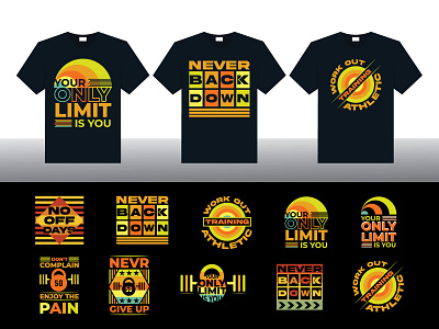 best retro typography t shirt design bundle for gym and fitness