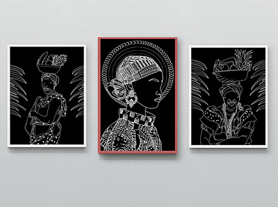 Three minimalist paintings of african women 2d art minimalist painting raster