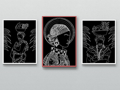 Three minimalist paintings of african women